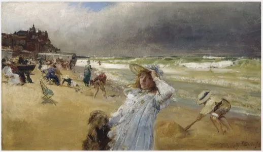 On the Beach, Broadstairs, Kent, by 12th Baronet Sir Robert Staples, oil, 1900