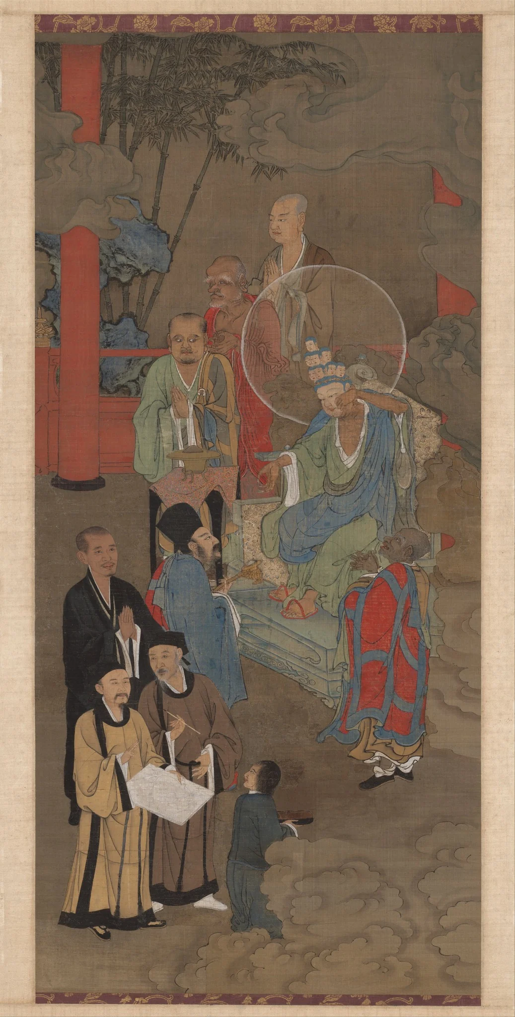 Lohan manifesting himself as an eleven-headed Guanyin, detail