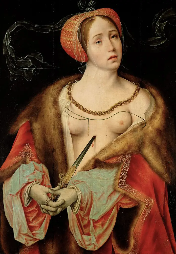 The Death of Lucretia, by Joos van Cleve, wood, 1522