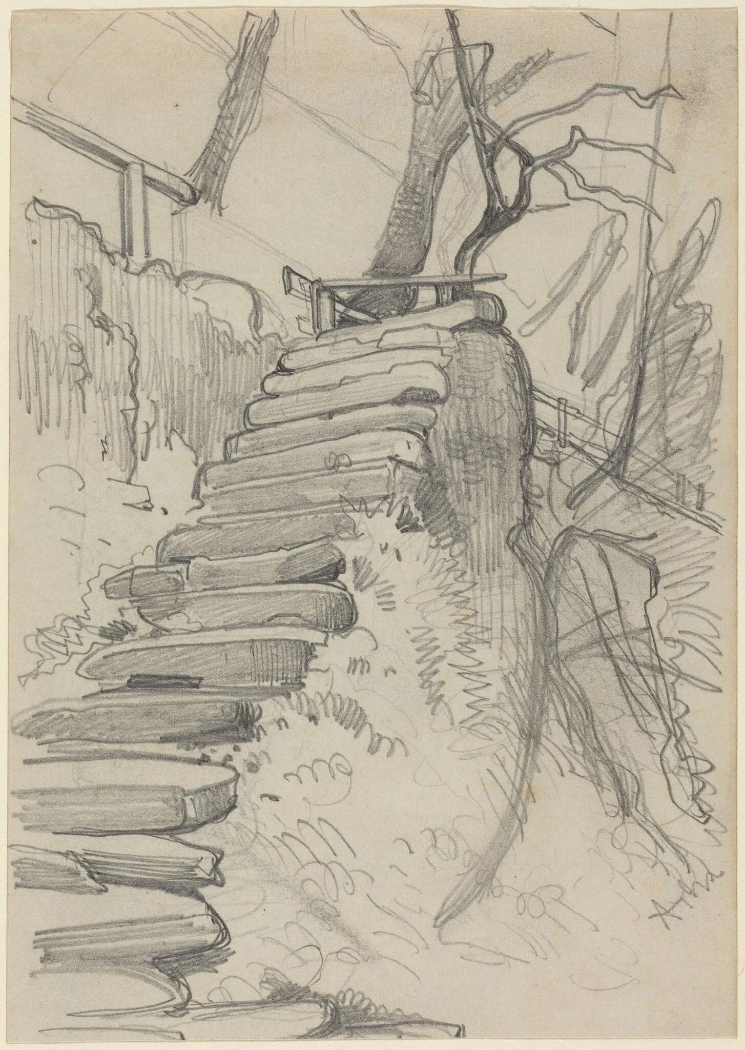 Flight of Stone Steps in a Garden, detail