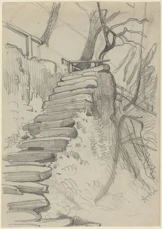 Flight of Stone Steps in a Garden, by Adolph Menzel, graphite, 1860