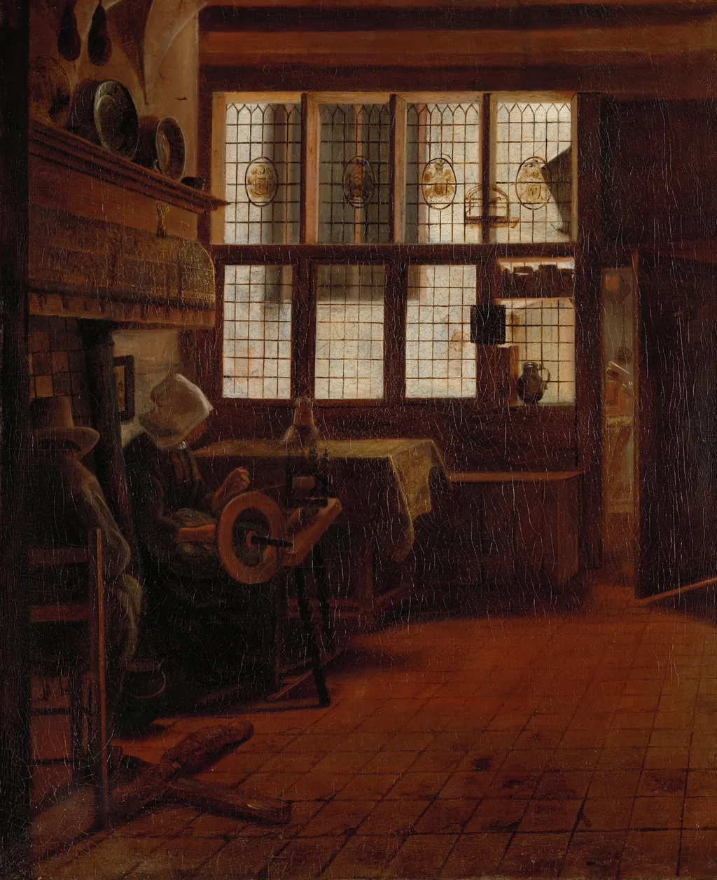 Interior with Woman at the Spinning Wheel, by Esaias Boursse, unspecified, 1661