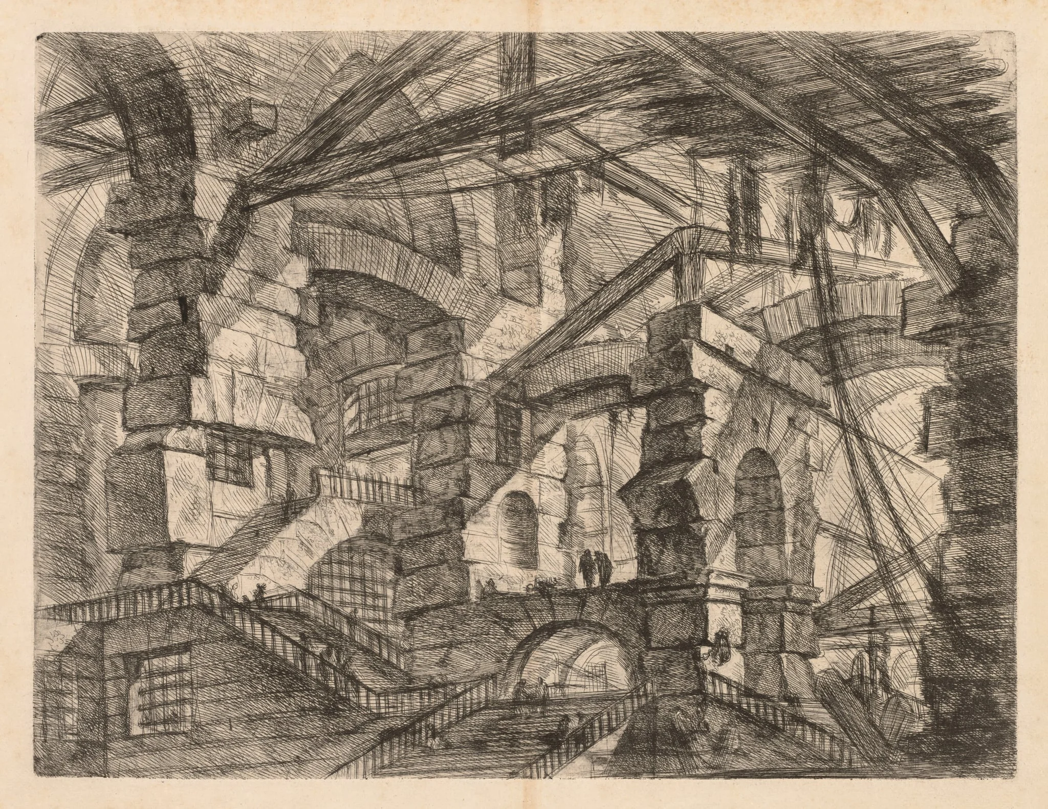The Prisons: A Perspective of Colonnades with Zig-Zag Staircase, detail
