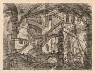 The Prisons:  A Perspective of Colonnades with Zig-Zag Staircase, by Giovanni Battista Piranesi, 1748