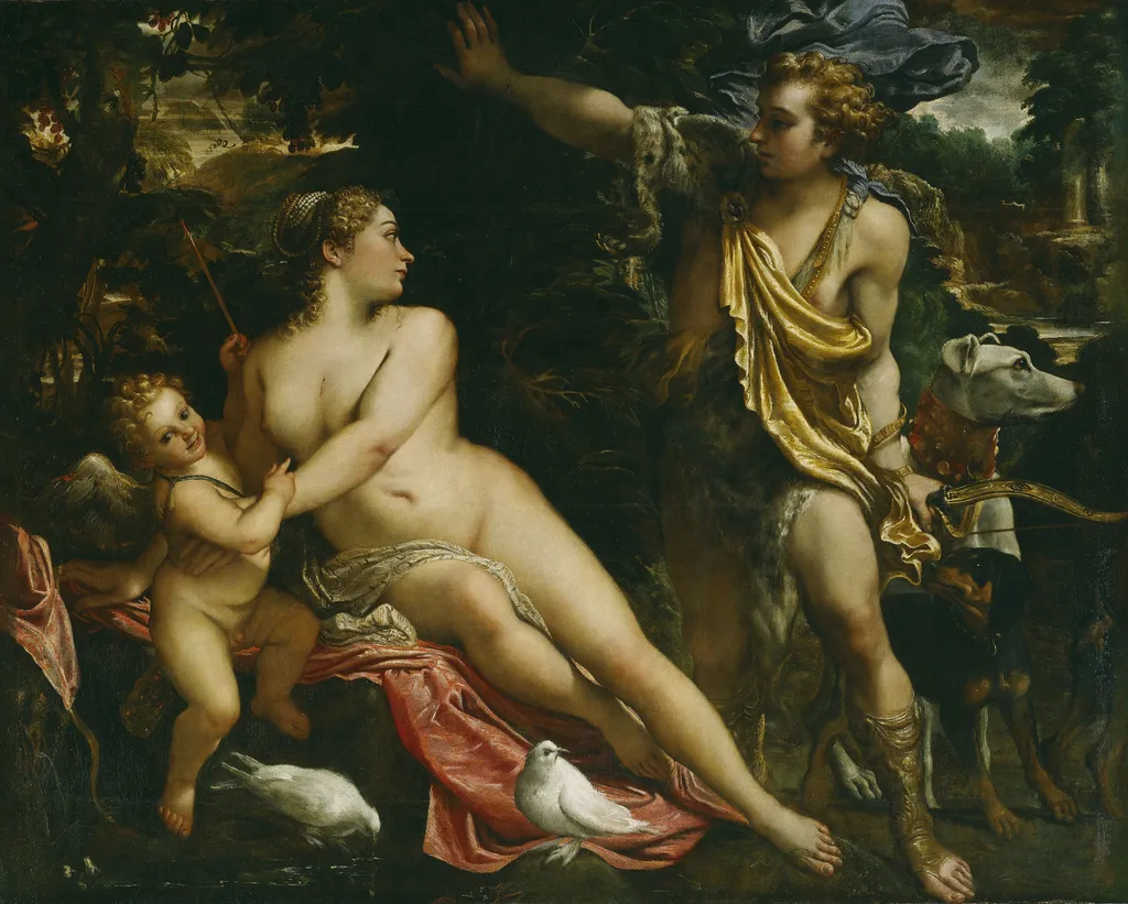 Venus, Adonis and Cupid, by Annibale Carracci, oil, 1596
