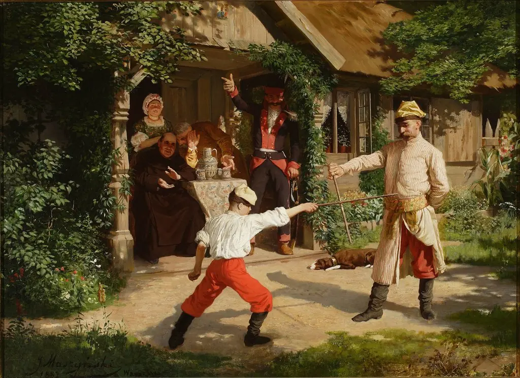 Duel with sticks, by Julian Maszyński, oil, 1892