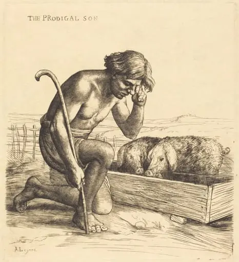 The Prodigal Son, 1st plate (L'enfant prodigue), by Alphonse Legros, ink, 1874