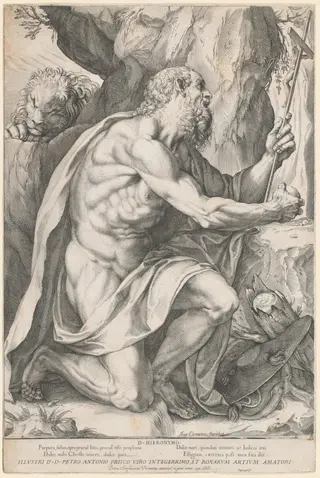 Saint Jerome, by Agostino Carracci, ink, 1602