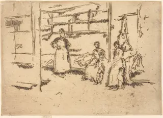After the Sale, Hounsditch, by James McNeill Whistler, ink, 1887