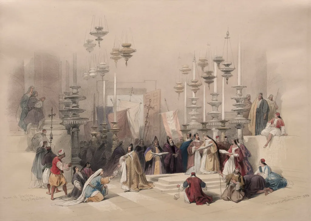 Stone of Unction, Holy Sepulchre, by David Roberts, 1839
