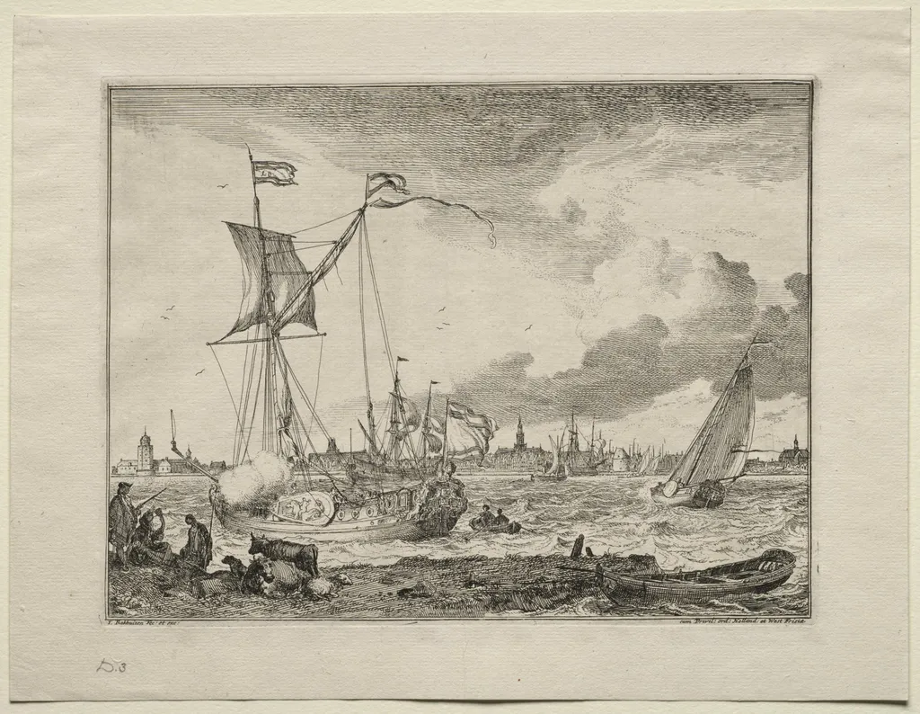 View of Amsterdam with Ships in Foreground, by Ludolf Bakhuizen, 1701