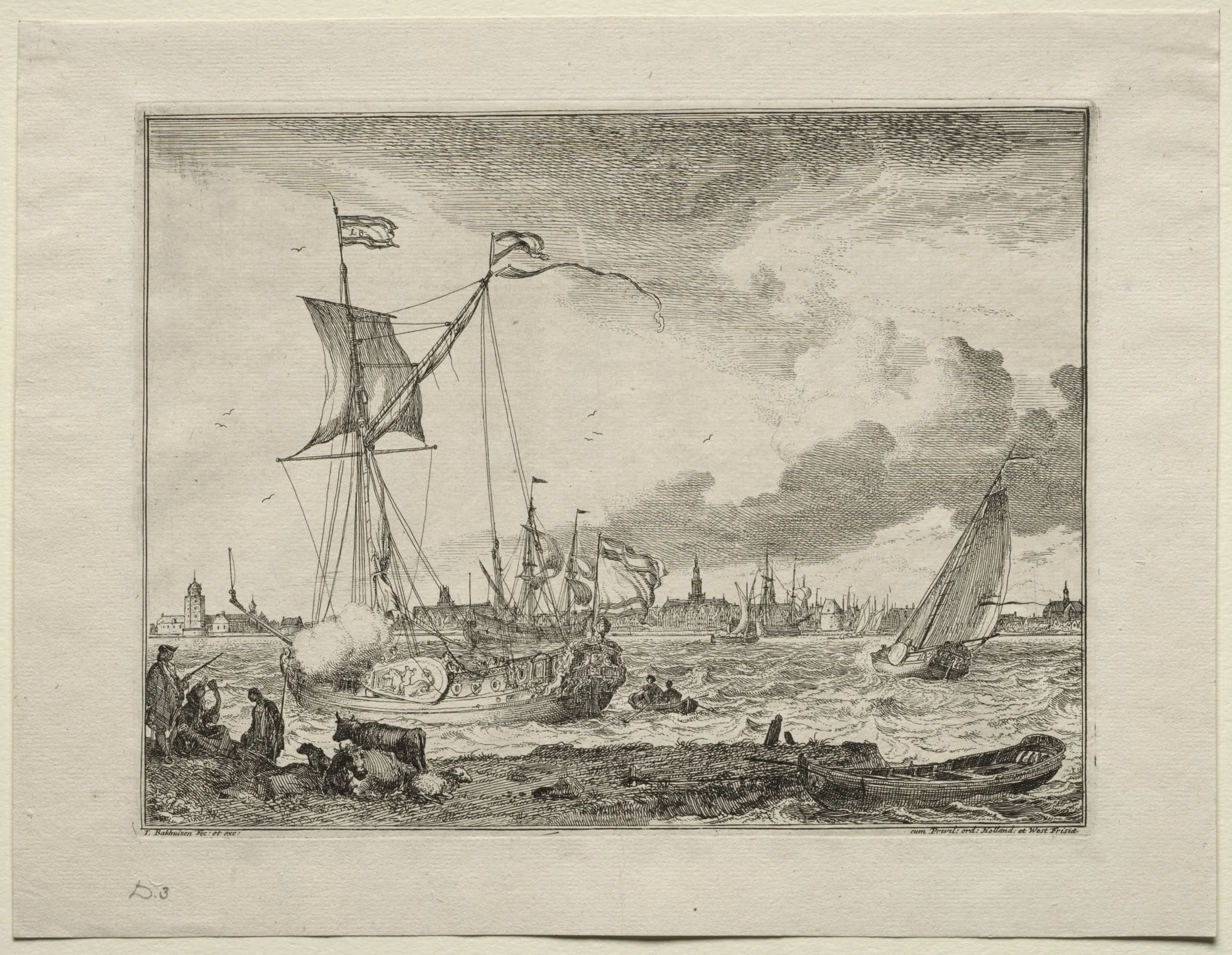 View of Amsterdam with Ships in Foreground, detail