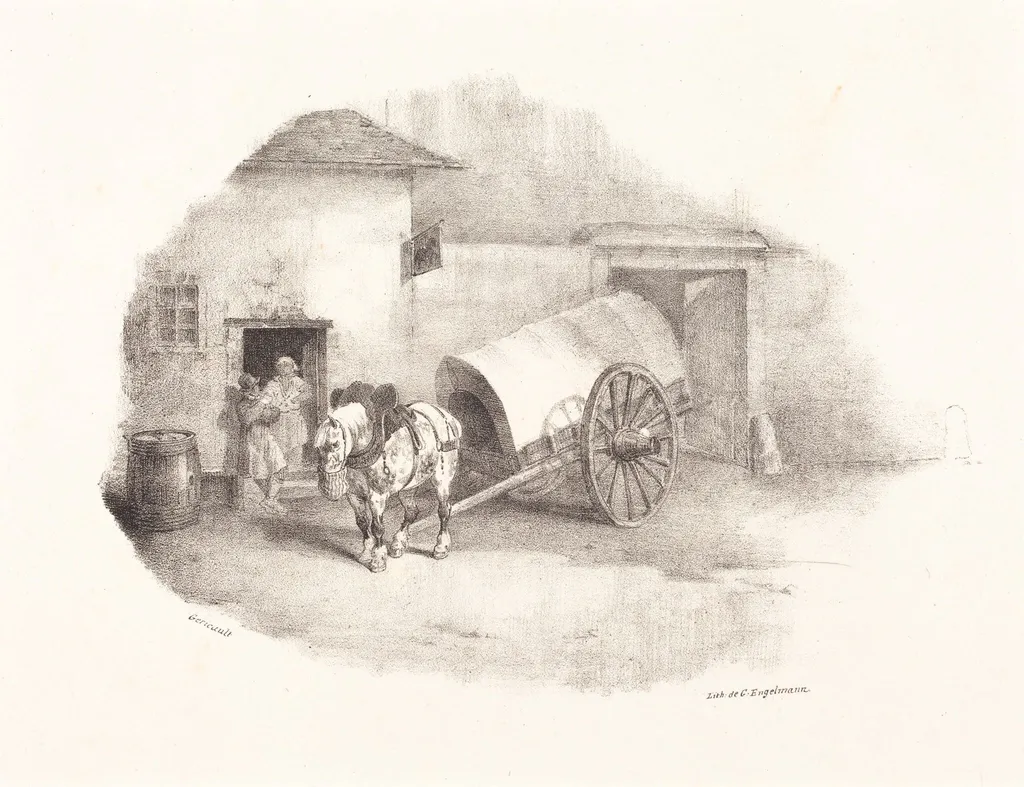 Cheval de charrette sorti des Limons, by Théodore Géricault, ink, 1823