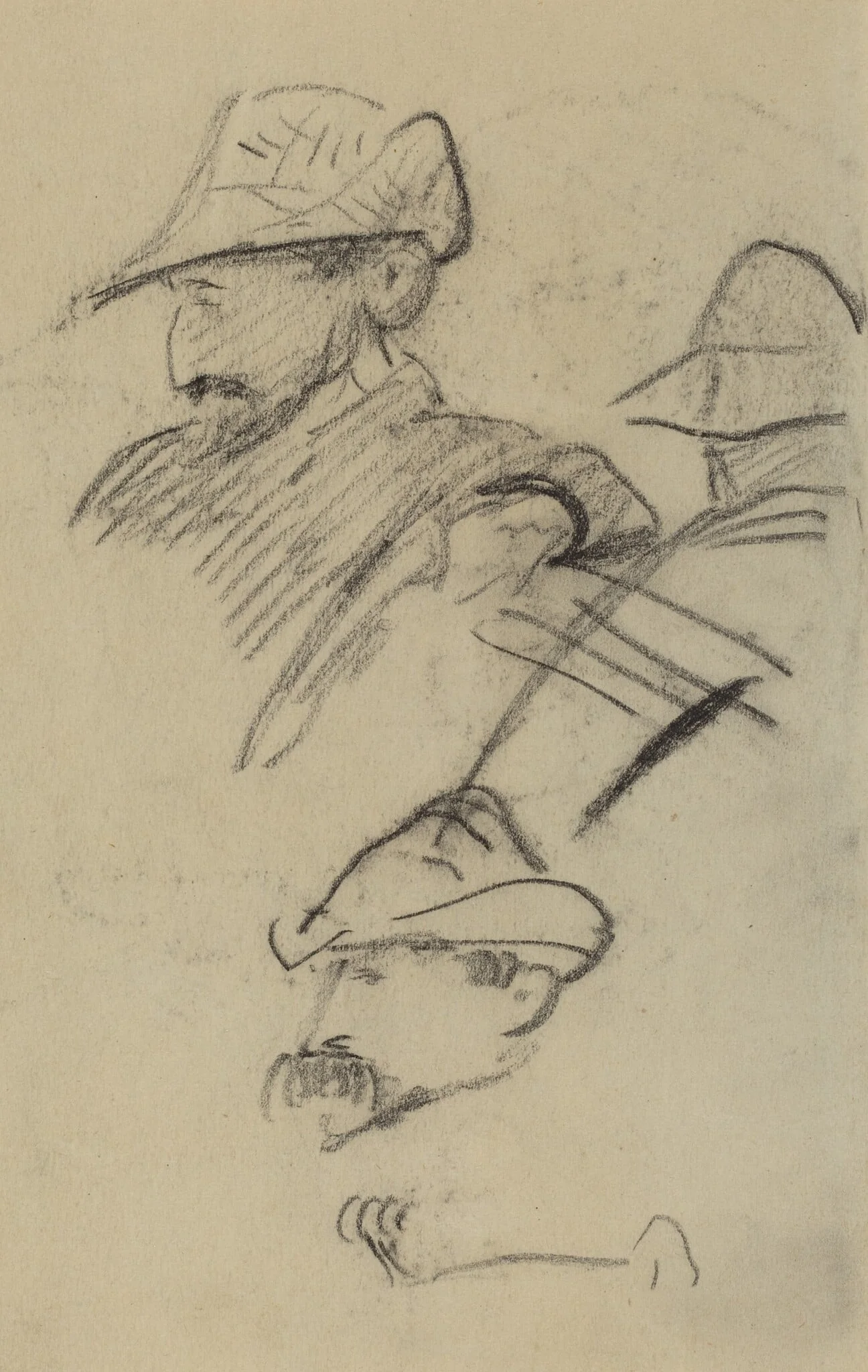 Three Studies of a Man Wearing a Hat [recto], detail
