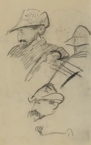 Three Studies of a Man Wearing a Hat [recto], by Paul Gauguin, crayon, 1886