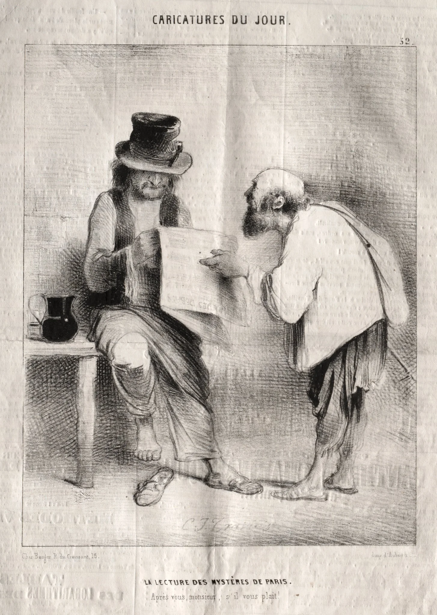 Caricatures du jour: La Lecture des mystères de Paris, detail