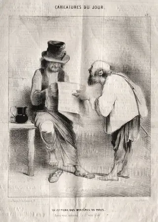Caricatures du jour:  La Lecture des mystères de Paris, by Charles Joseph Traviès de Villers, 1838