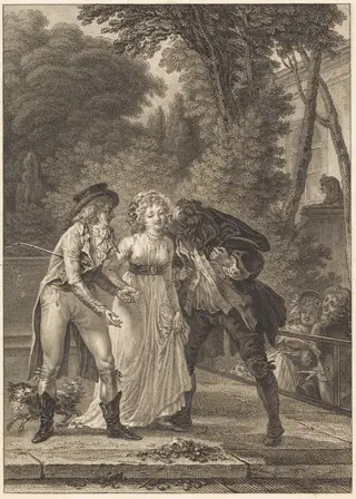 Le baiser rendu: Le baiser rendu, by Charles Louis Lingée, ink, 1784