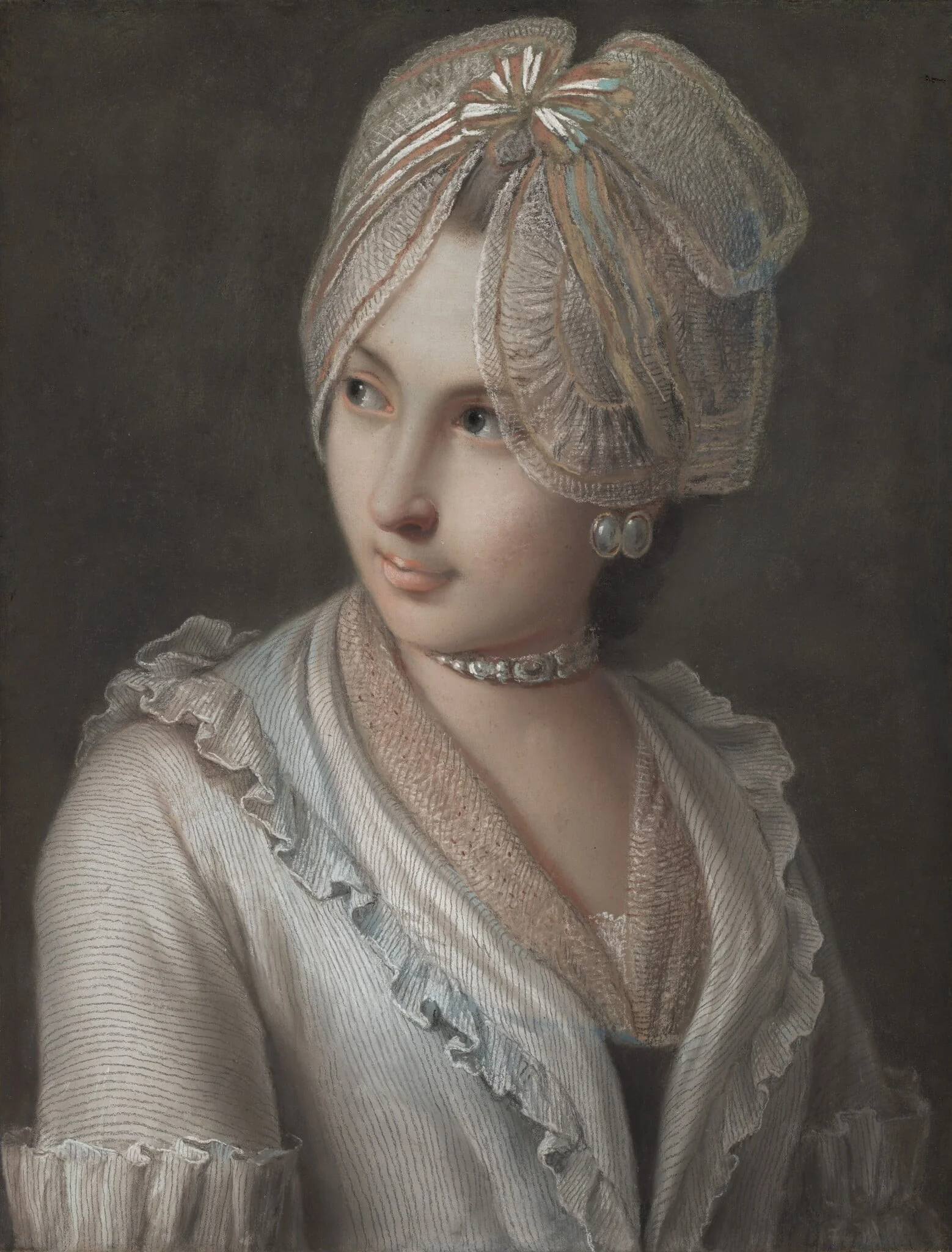 An Elegant Young Lady with a Lace Cap, detail