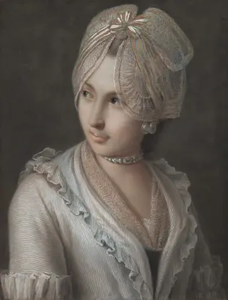 An Elegant Young Lady with a Lace Cap, by Pietro Rotari, pastel, 1753