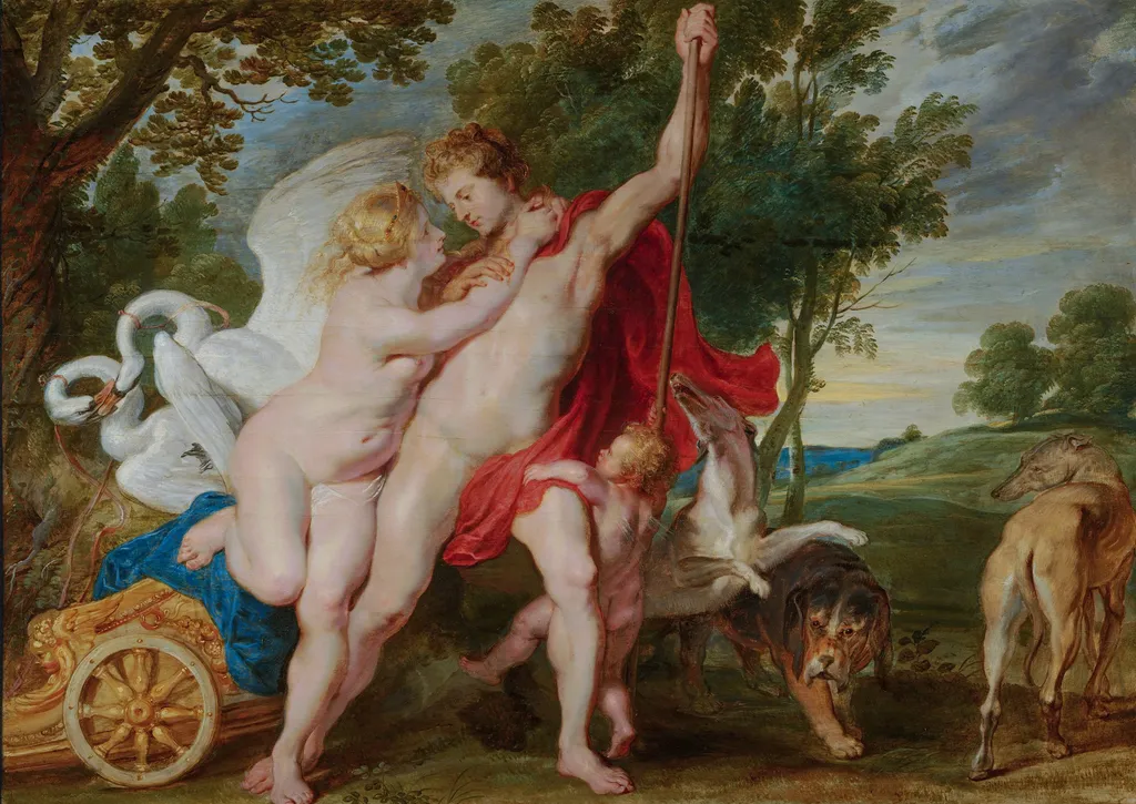 Venus trying to prevent Adonis from going hunting, by Peter Paul Rubens, oil, 1611