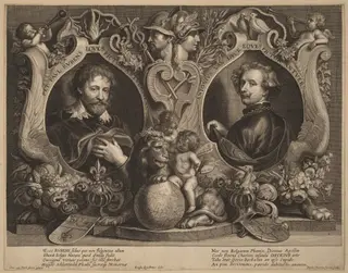 Rubens and van Dyck, a Double Portrait, by Paulus Pontius, ink, 1630