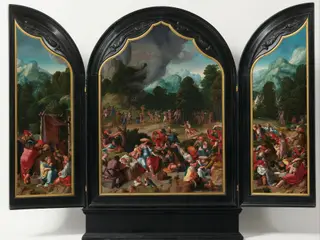Worship of the Golden Calf, by Lucas van Leyden, oil, 1530