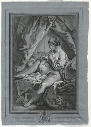 Young Woman Seated on a Bed, by Louis-Marin Bonnet, 1766