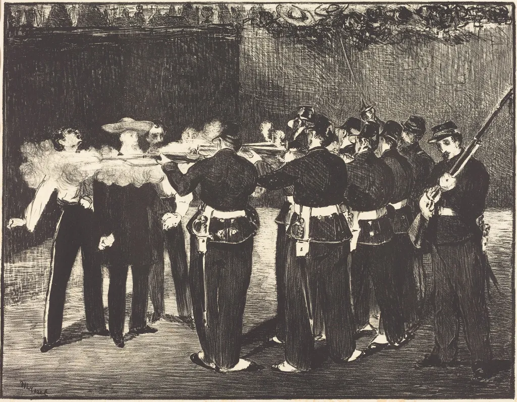 Death of Maximilian at Queretaro (L'executionde Maximilien), by Édouard Manet, ink, 1867