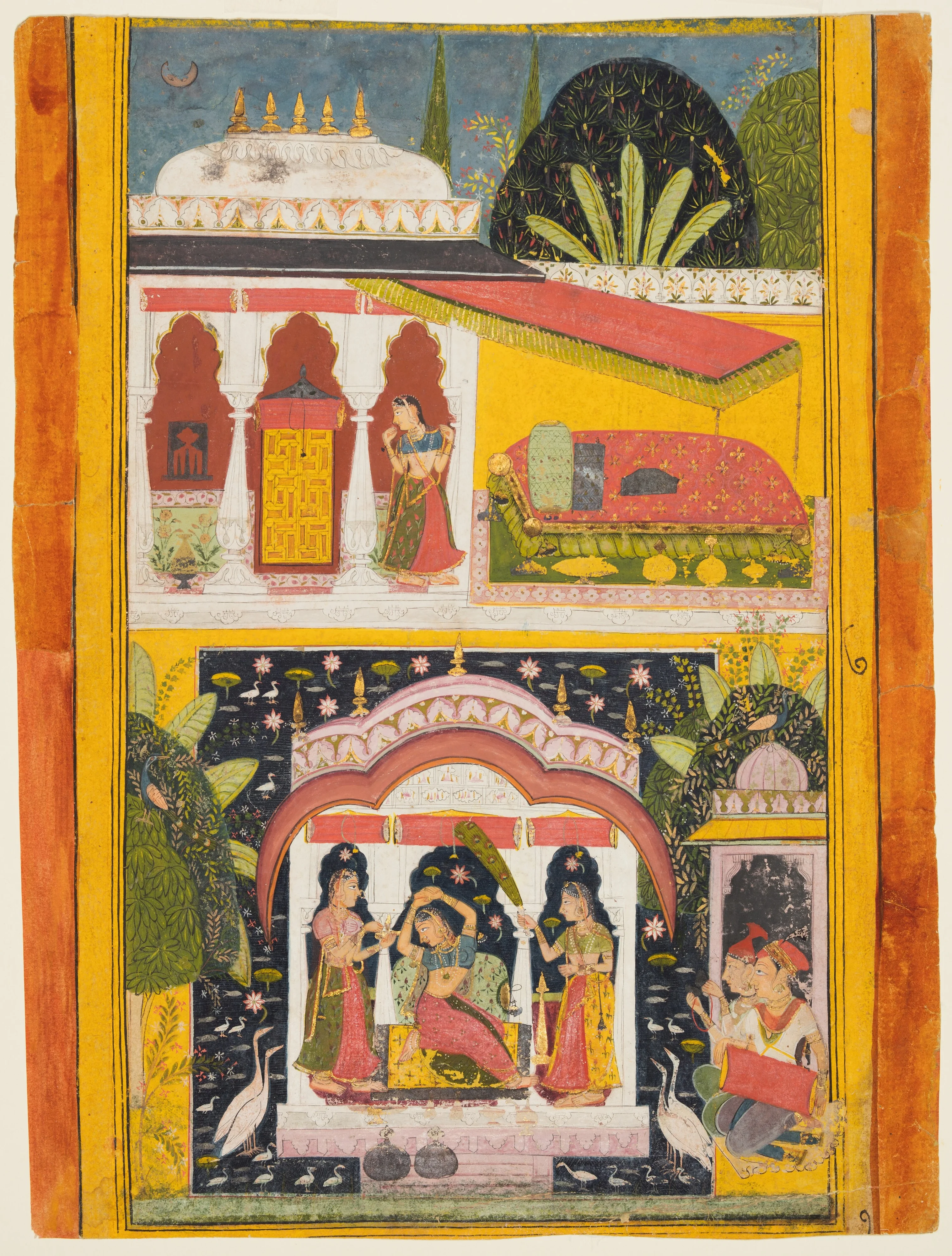 A Royal Woman in a Pavilion: Desavarari Ragini of Dipak, from a Ragamala, detail