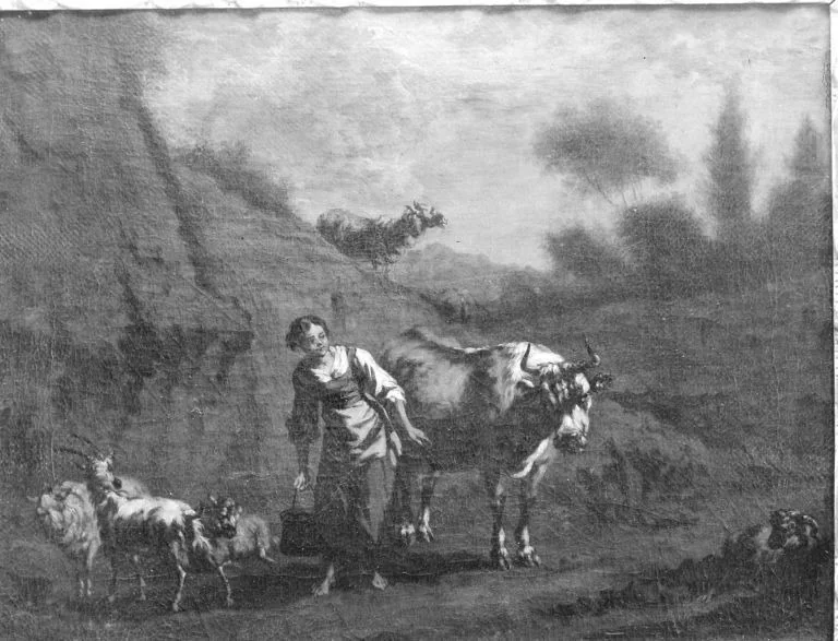 Landschaft mit Vieh und Hirtin, detail