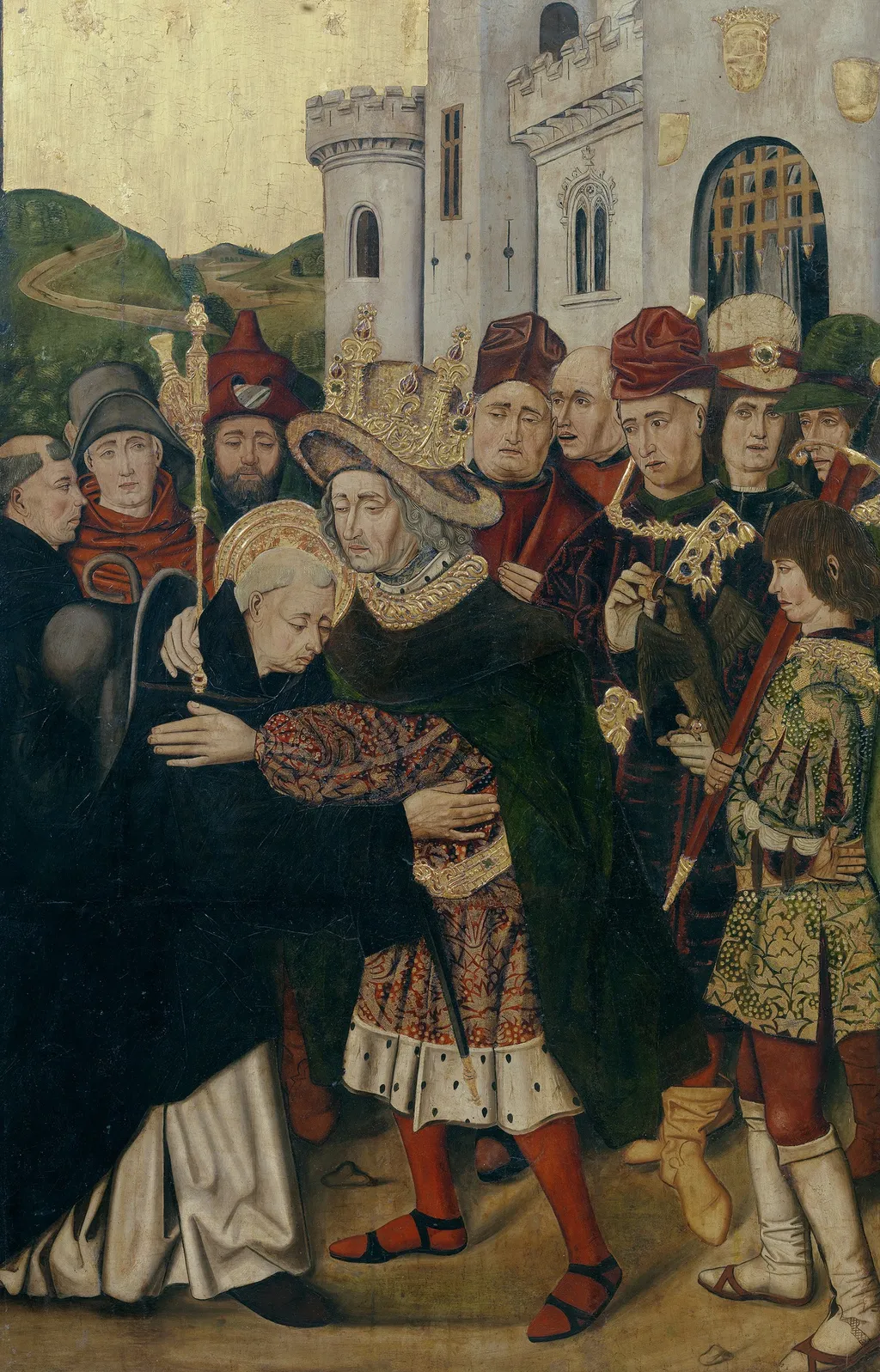 Ferdinand I of Castile welcoming Saint Dominic of Silos, by Bartolomé Bermejo, oil, 1490