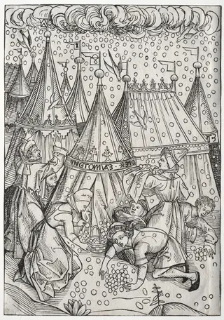 Der Schatzbehalter: Gathering of Manna, by Michael Wolgemut, 1491