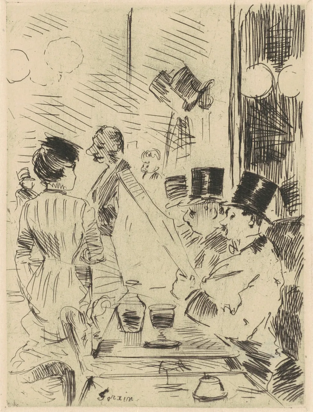 Le Cafe, by Jean-Louis Forain, ink, 1892