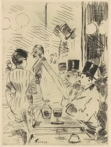 Le Cafe, by Jean-Louis Forain, ink, 1892