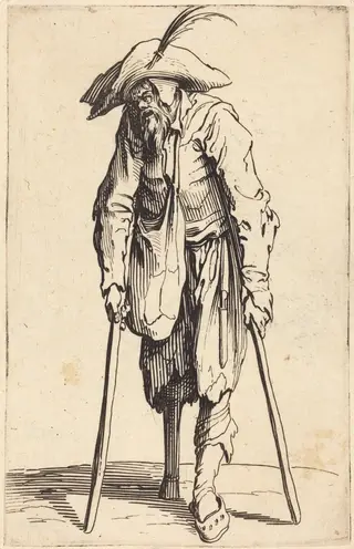 Beggar with Wooden Leg, by Jacques Callot, ink, 1622