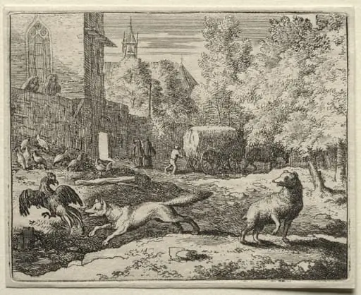 Reynard the Fox:  Reynard Chasing Hens, by Allart van Everdingen, 1662