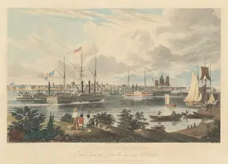 City of Detroit, Michigan: Taken from the Canada Shore near the Ferry, by William James Bennett, ink, 1837
