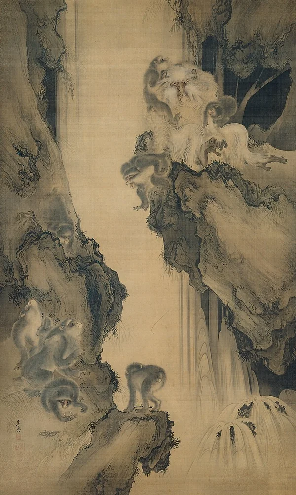 Waterfall and Monkeys, detail