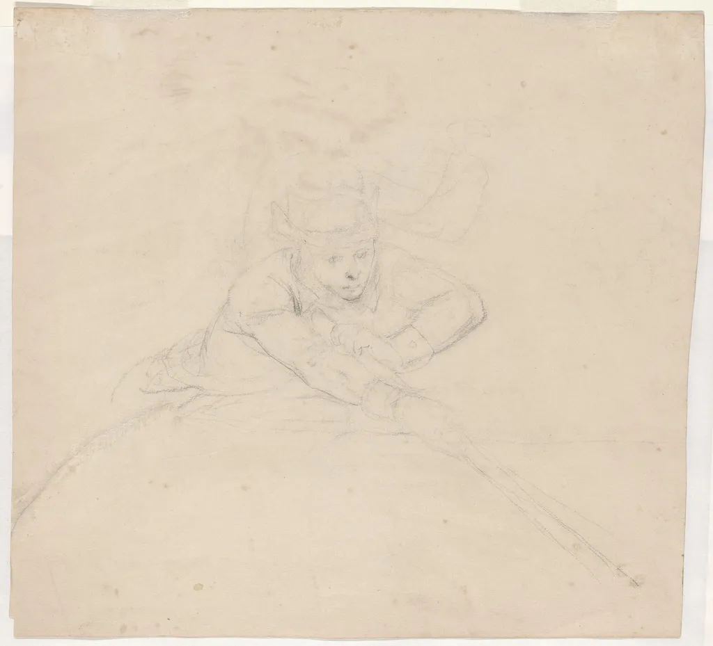 Study of Half-Length Figure with Pole [verso], by Emanuel Gottlieb Leutze, graphite, 1849