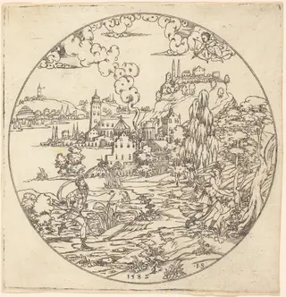 Apollo Pursuing Daphne, by Jonas Silber, ink, 1580