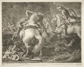 Skirmish between Prussian and Hungarian Hussars, by Georg Philipp Rugendas the Elder, 1714