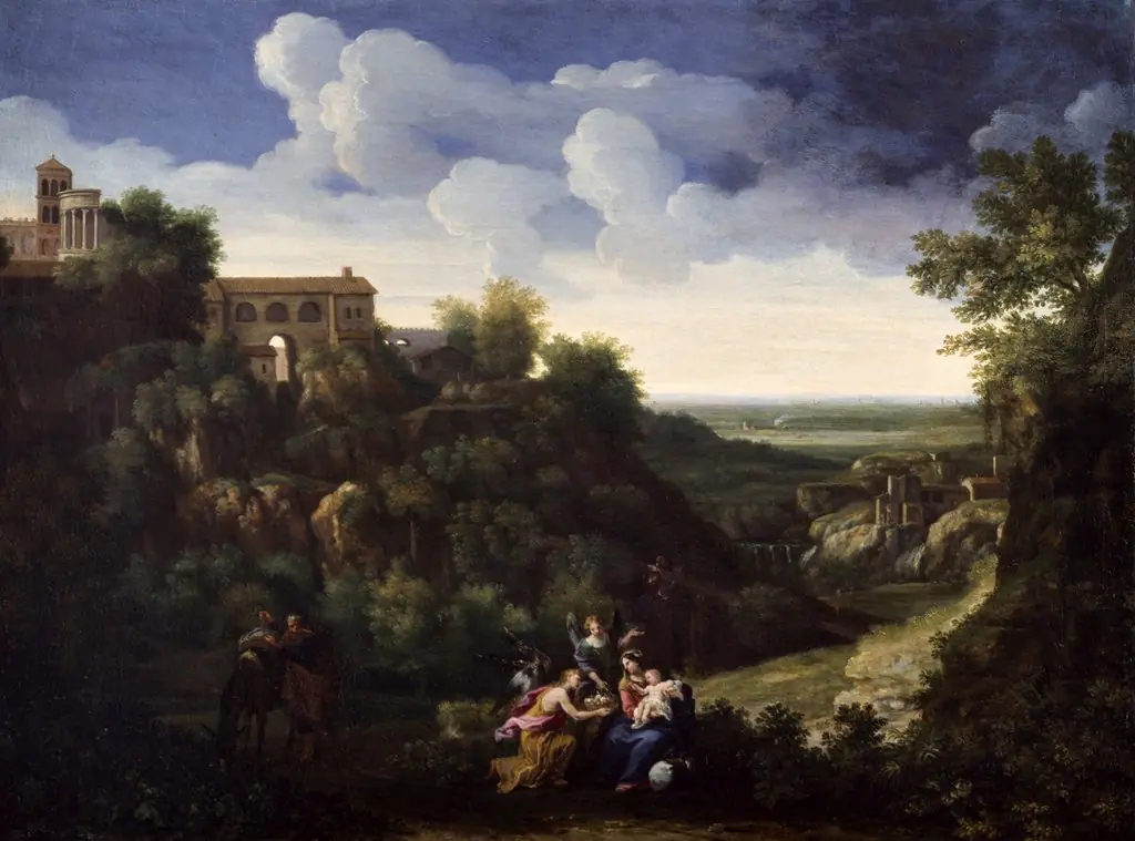 View of Tivoli with the Flight into Egypt, by Gaspard Dughet, oil, 1658