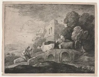 Wooded Landscape with Herdsmen Driving Cattle, by Thomas Gainsborough, 1780
