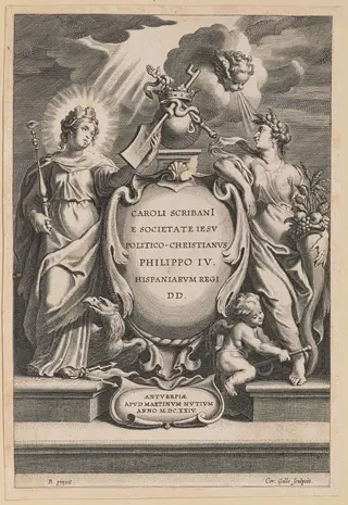 Title Page for Carolus Scribani, Politico-Christianus, by Cornelis Galle I, ink, 1624