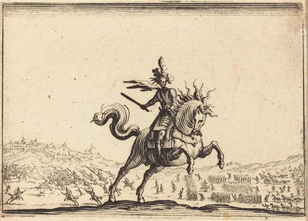 Military Commander on Horseback, by Jacques Callot, ink, 1617