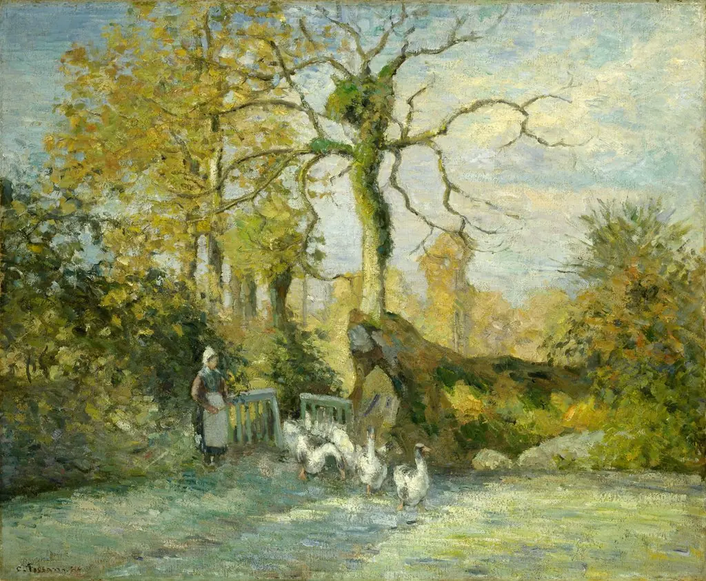 The Goose Girl at Montfoucault (White Frost), by Camille Pissarro, oil, 1875