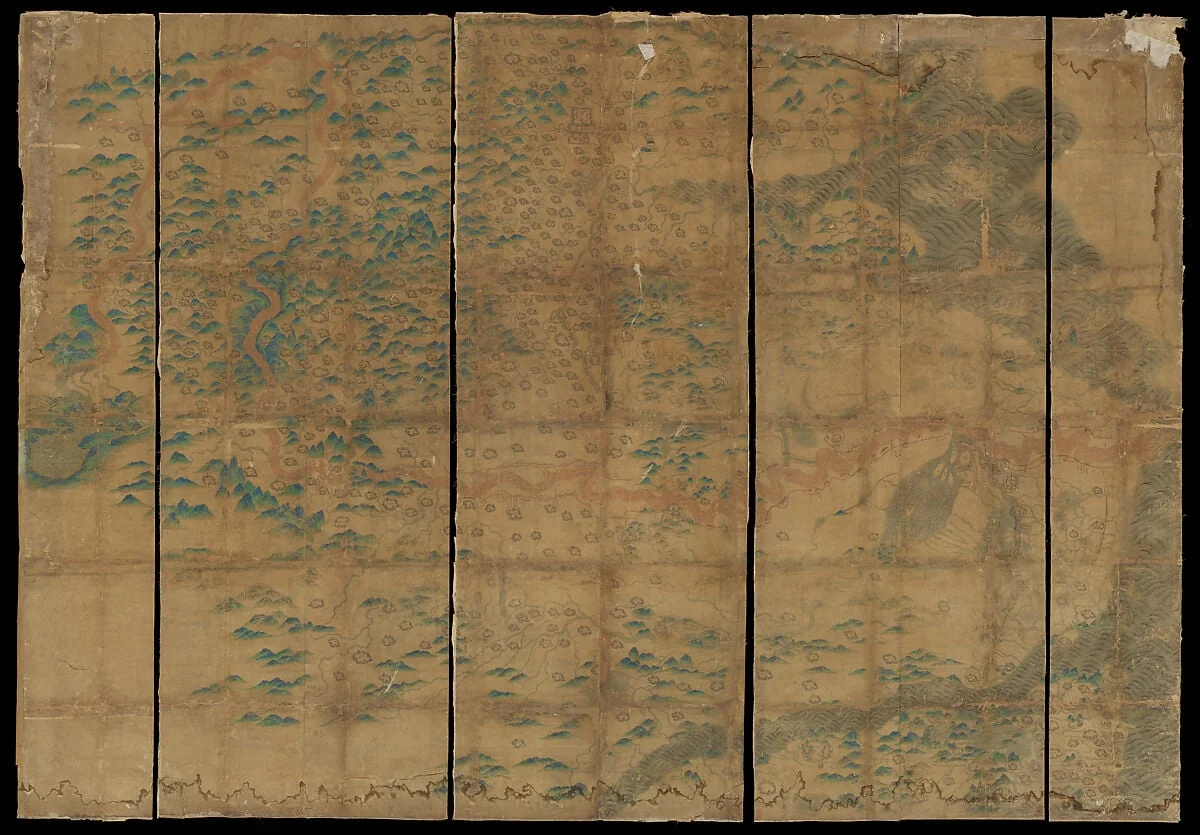 清 佚名 中國地圖 屏風|Map of China, detail