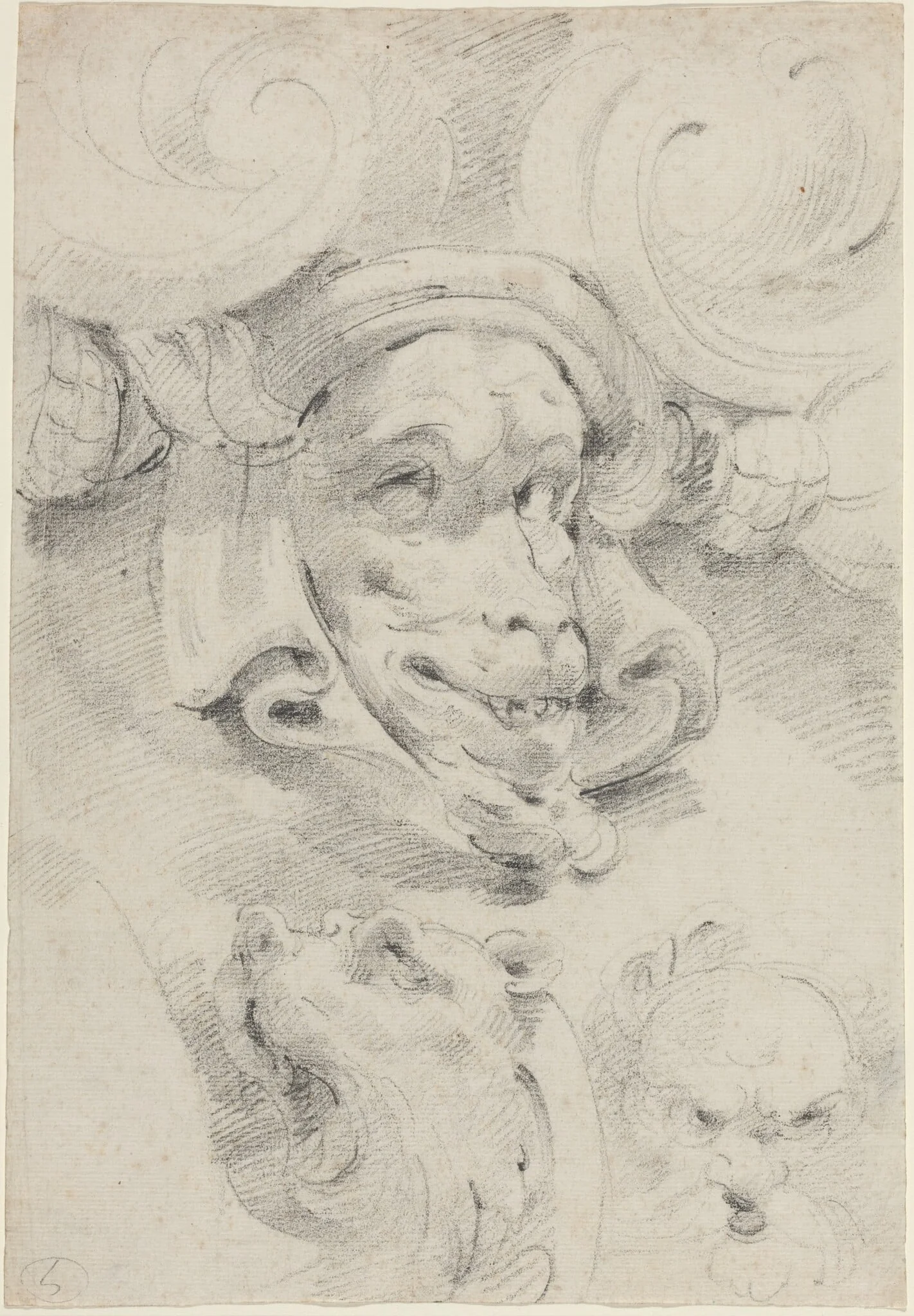 Ornamental Sketches with Grotesque Masks, detail