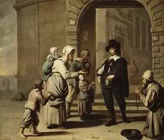 Beggars at a Doorway, by Master of the Béguins, oil, 1700